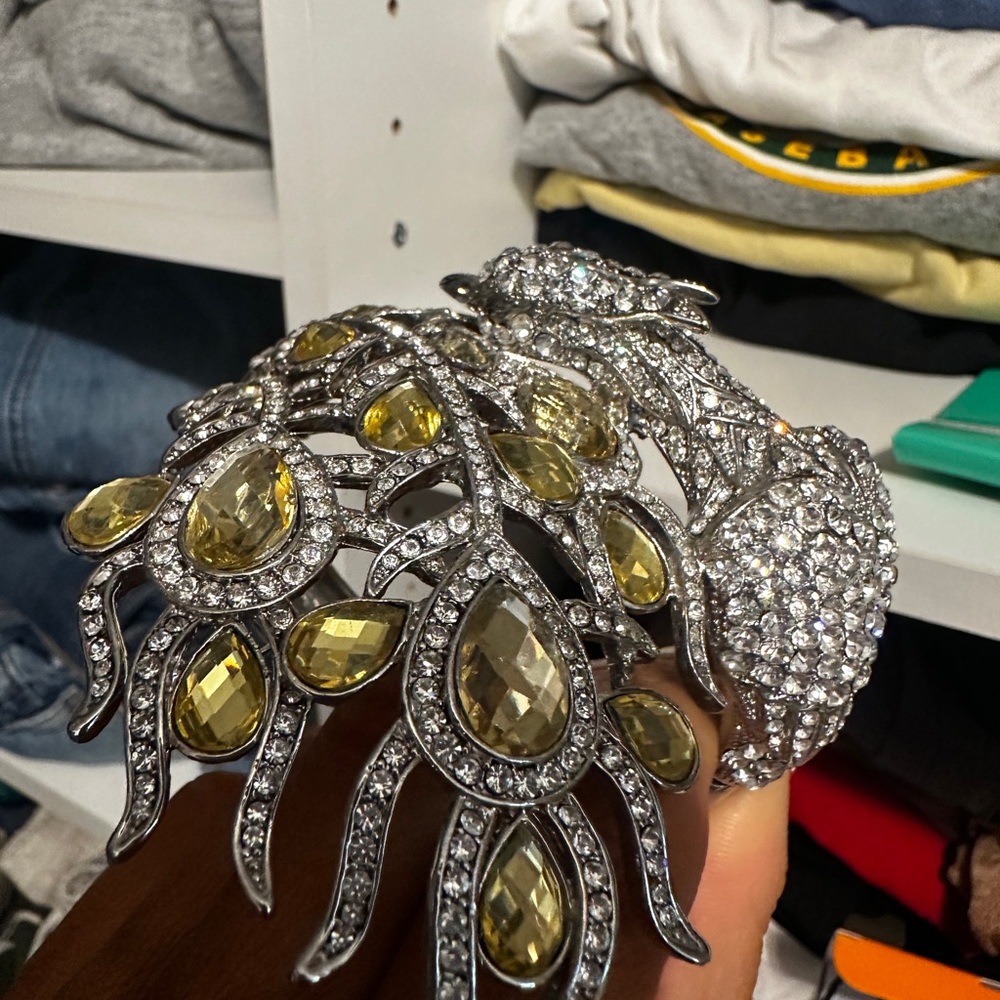 Silver And Yellow Gemstone Statement Bracelet - image 3